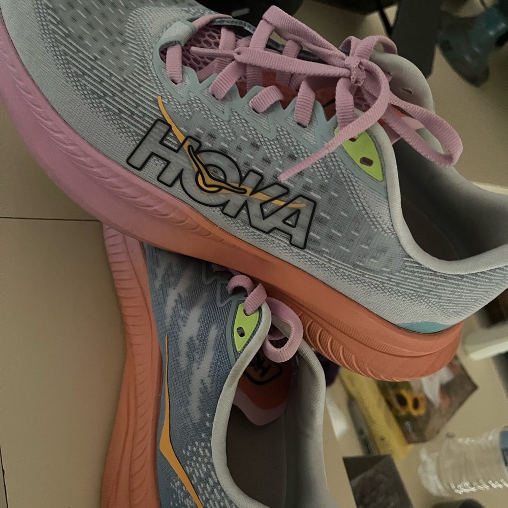 Hoka Athletic Shoes - Light Gray and Pastel Pink